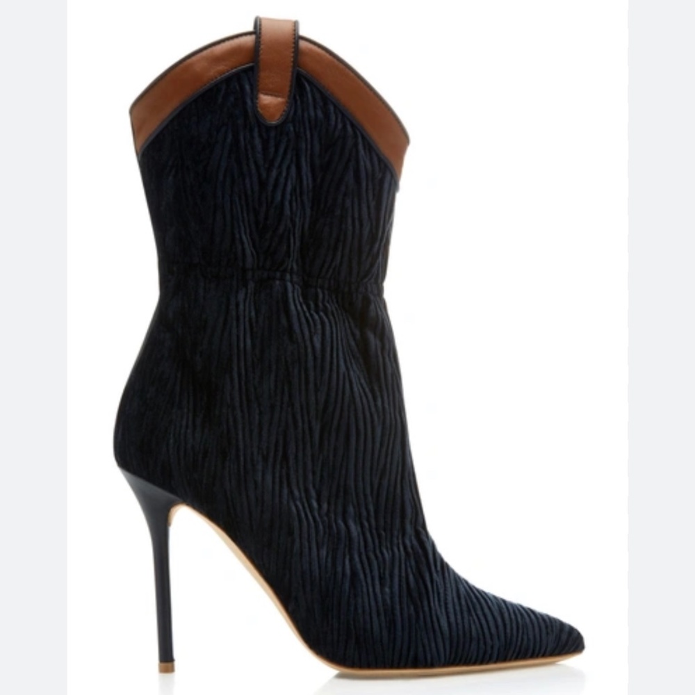 NIB MALONE SOULIERS Navy Blue Velvet Daisy Boot Size39